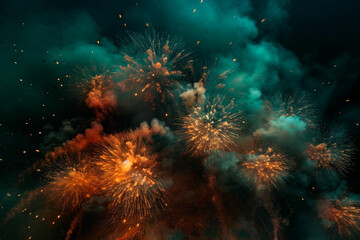 Fototapeta premium Fireworks in the night sky. Festive background