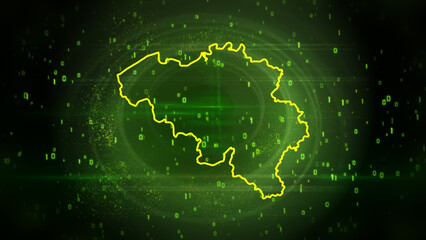 Belgium Map on Digital Technology Background