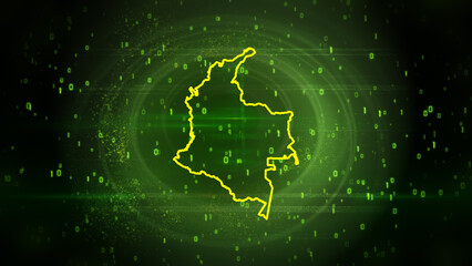 Colombia Map on Digital Technology Background