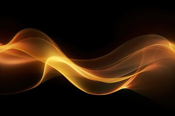 An abstract wave of vibrant orange and yellow colors against a dark black backdrop
