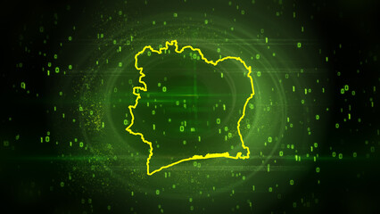Ivory Coast Map on Digital Technology Background