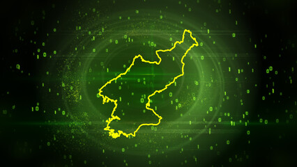 North Korea Map on Digital Technology Background
