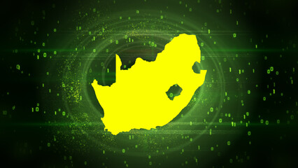 South Africa Map on Digital Technology Background
