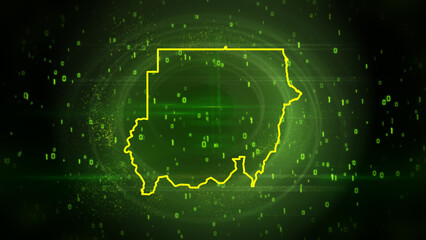 Sudan Map on Digital Technology Background
