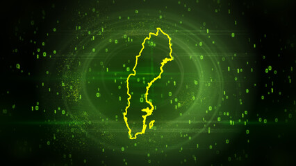 Sweden Map on Digital Technology Background

