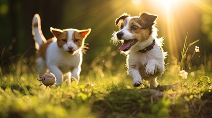 A Professional Shot of a Dog and a Cat staying Together. Animal Photography.