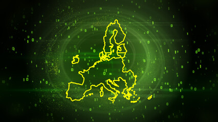 European Union Map on Digital Technology Background
