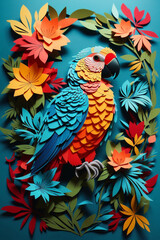Colorful Parrot in a Flower Wonderland: Kirigami Artistry