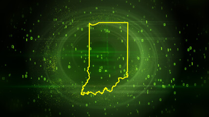 Indiana State Map on Digital Technology Background