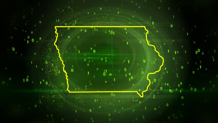 Iowa State Map on Digital Technology Background