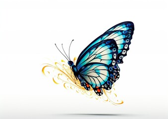 Vibrant Fantasy: A Colorful Butterfly Unfolding its Wings on a Whimsical White Backdrop. Generative Ai
