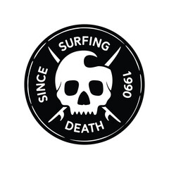 vintage hipster rustic retro skull with waves surfing stamp badge logo inspiration