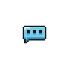 this is bubble chat icon in pixel art with blue color and white background ,this item good for presentations,stickers, icons, t shirt design,game asset,logo and your project