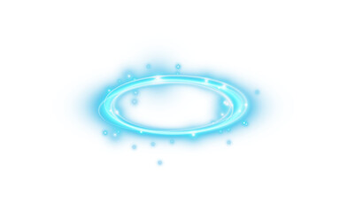 Blue halo angel ring Isolated on transparent background. Magic fantasy portal. Futuristic teleport. Light effect. PNG.