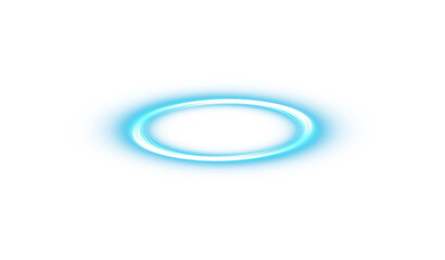 Blue halo angel ring Isolated on transparent background. Magic fantasy portal. Futuristic teleport. Light effect. PNG.