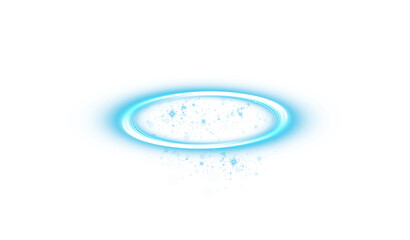 Blue halo angel ring Isolated on transparent background. Magic fantasy portal. Futuristic teleport. Light effect. PNG.