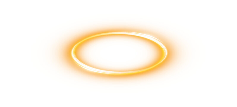 Golden halo angel ring Isolated on transparent background. Magic fantasy portal. Futuristic teleport. Light effect. PNG.
