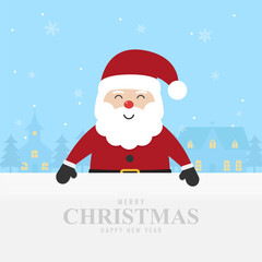 Christmas banner. Santa claus with blank sign for entering message. Merry christmas and happy new year. Christmas greeting card