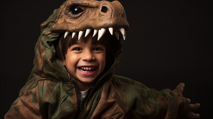 portrait of a child with a dinosaur costume