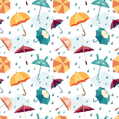 isolated cartoon umbrella pattern. umbrellas for rainy days, different colored and shaped childish and grown ups umbrellas. vector cartoon objects