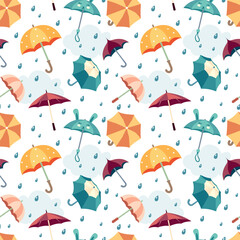 isolated cartoon umbrella pattern. umbrellas for rainy days, different colored and shaped childish and grown ups umbrellas. vector cartoon objects