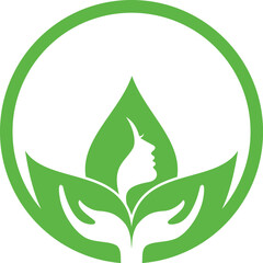 Nature's Glowing, Women's Facial Health Logo with Leaf Motif logo design