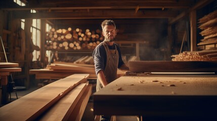 Fototapeta na wymiar Commercial Shot of a Carpenter doing is Job inside an Industry.