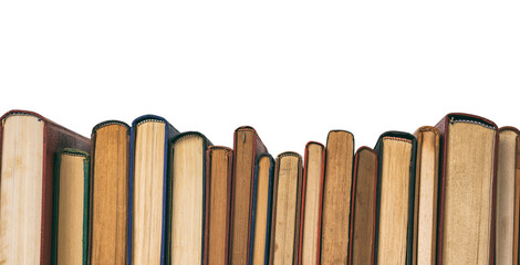 Books standing in a row isolated on transparent background. PNG 