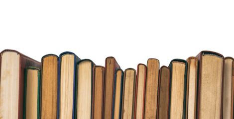 Books standing in a row isolated on transparent background. PNG 