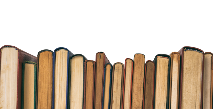 Books standing in a row isolated on transparent background. PNG 