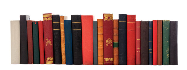 Books standing in a row isolated on transparent background. PNG 