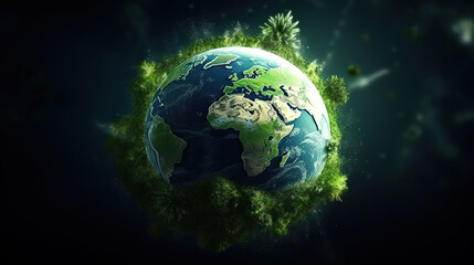 World map green planet Earth Day or Environment day concept. World forestry day. Generative Ai