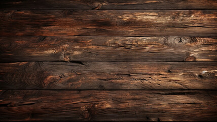 Fototapeta premium Old Dark rough wood floor or surface with splinters and knots. Generative Ai
