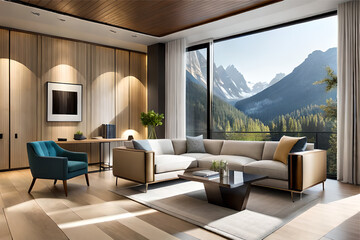 Interior design of a living room that embraces the concept of hygge, featuring cozy textures and a warm lighting for a comfortable and relaxed environment.