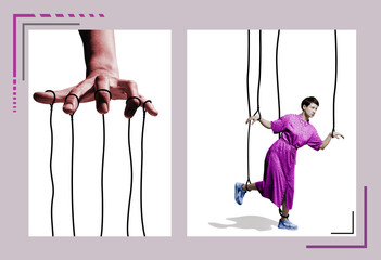 The puppeteer and his puppet, art collage.