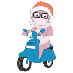 cute hippo cartoon ride motorcycle
