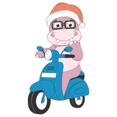 cute hippo cartoon ride motorcycle