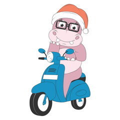 cute hippo cartoon ride motorcycle