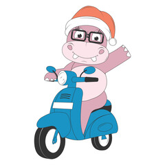 cute hippo cartoon ride motorcycle