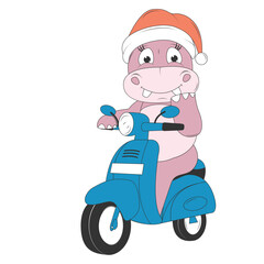cute hippo cartoon ride motorcycle