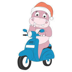 cute hippo cartoon ride motorcycle