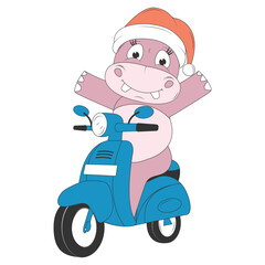 cute hippo cartoon ride motorcycle