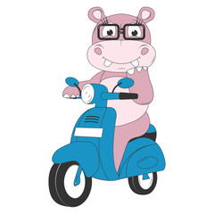 cute hippo cartoon ride motorcycle