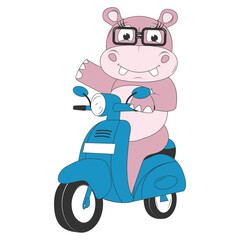 cute hippo cartoon ride motorcycle
