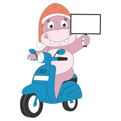cute hippo cartoon ride motorcycle