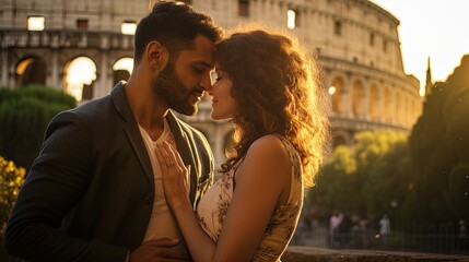 Fototapeta premium A Sweet Couple Kissing at Rome. Saint Valentine's day