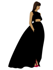 silhouette of fashion woman in black dress vector illustration