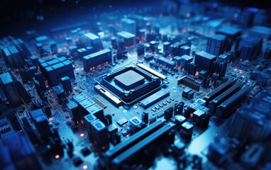 Shot of Generic Printed Circuit board with Microchips and other Components During Production Process. Electronics Manufacturing. Created with Generative AI technology.