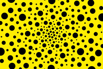 Background pattern of black dots of different sizes on yellow background