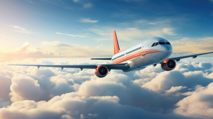 Obraz premium Passengers commercial airplane flying above clouds